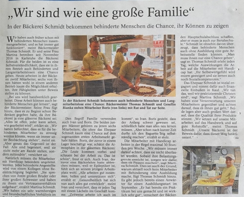 Bericht über Bäckerei Schmidt Karlsruhe in der Kirchenzeitung